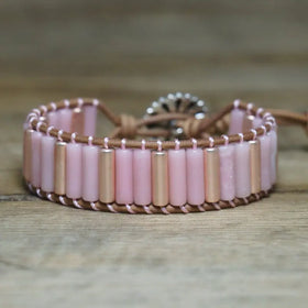 Vintage Pink Opal Bracelet for Women Jewelry Handcrafted Adjustable Dainty Gemstone Beaded Boho Bracelet