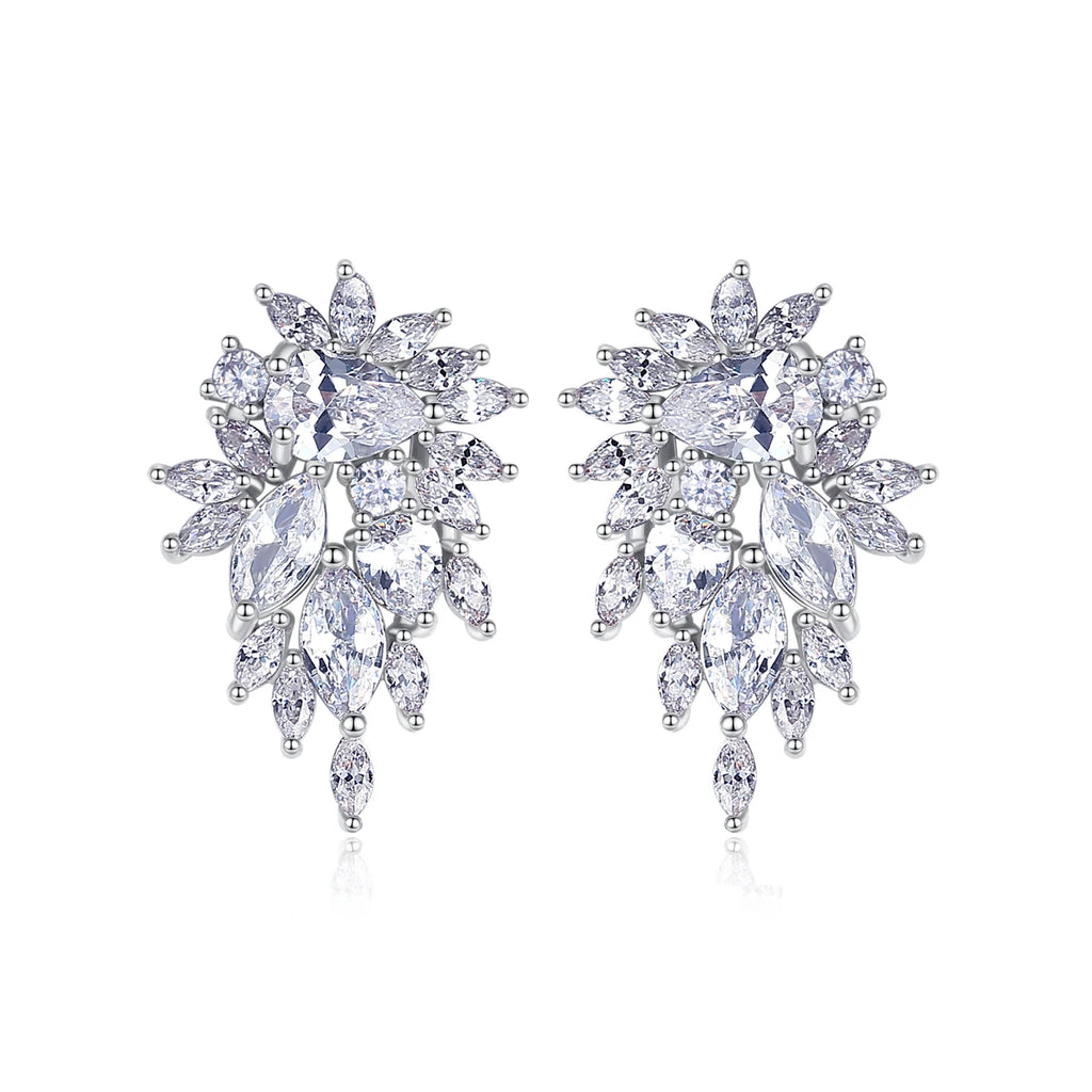 LUOTEEMI New Arrival Bridal Wedding Water Drop Cubic Zircon Fashion Jewelry Flower Stud Earrings for Women
