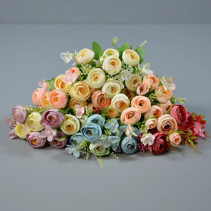Wholesale Korean Style Silk Tea Rose Bouquet Restaurant Table Flowers Decoration Bouquet