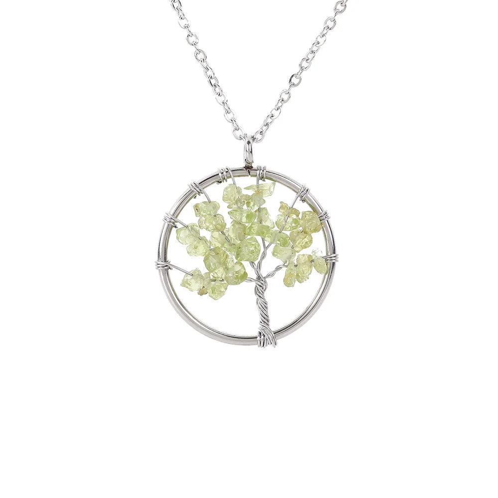 Hongzhuo Hot sale 7 Chakra Grapevine Tree of Life Natural Tumbled Gemstone Wire Wrapped Pendant Necklace Jewelry