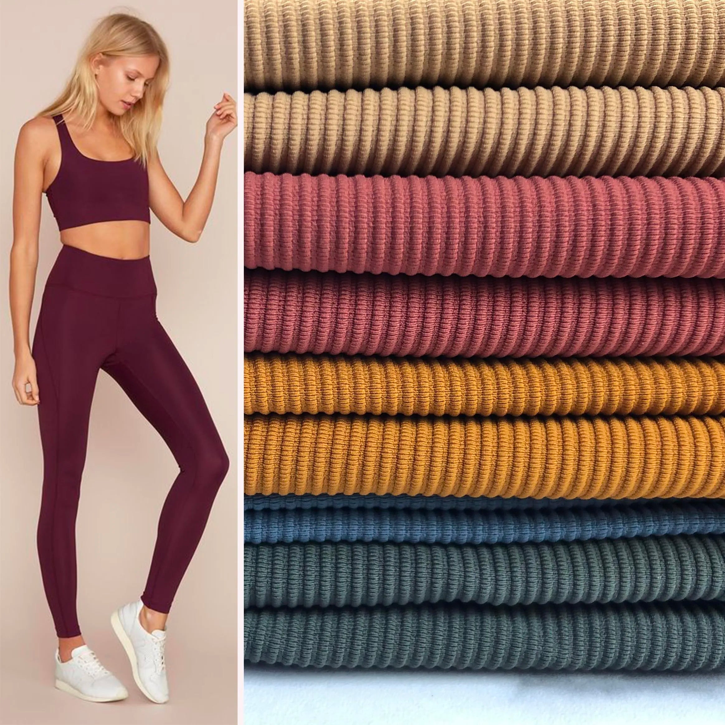 Yoga Wear 74polyamide 26 Elastane 270gsm 4 Way Stretch Yoga Leggings Rib Fabric for Fitness Pants Tops