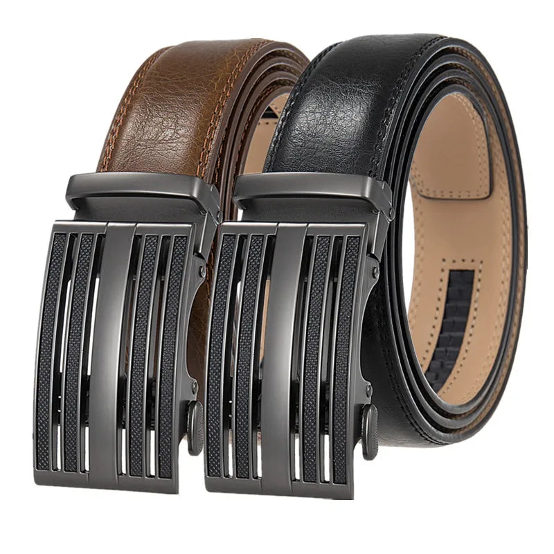 LQ New Mens Automatic Buckle Belt Genuine Leather Belts for Male Alloy Buckle Custom LOGO OEM Factory Ratchet Belt