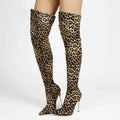 New Trendy Women's Leopard Print Over-the-Knee Boots High Heel Pole Dance Thigh High Boots for Autumn Winter Lace-Up Closure
