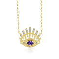 New Arrivals Dainty Turkish Eye Charm Necklace Zircon 18K Gold 925 Silver Amethyst Evil Eye Pendant Necklace for Women