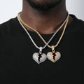 Hip Hop Ice Out Tennis Chain Cubic Zircon Rhinestones Bling Broken Heart Pendant Necklace for Men Gift
