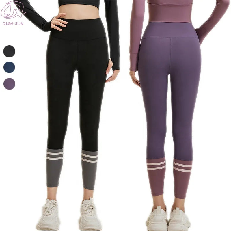 Wholesale Custom High Waist Yoga Pants Seamless Gym Sport Pants Contrast Color Yoga Pants for Women