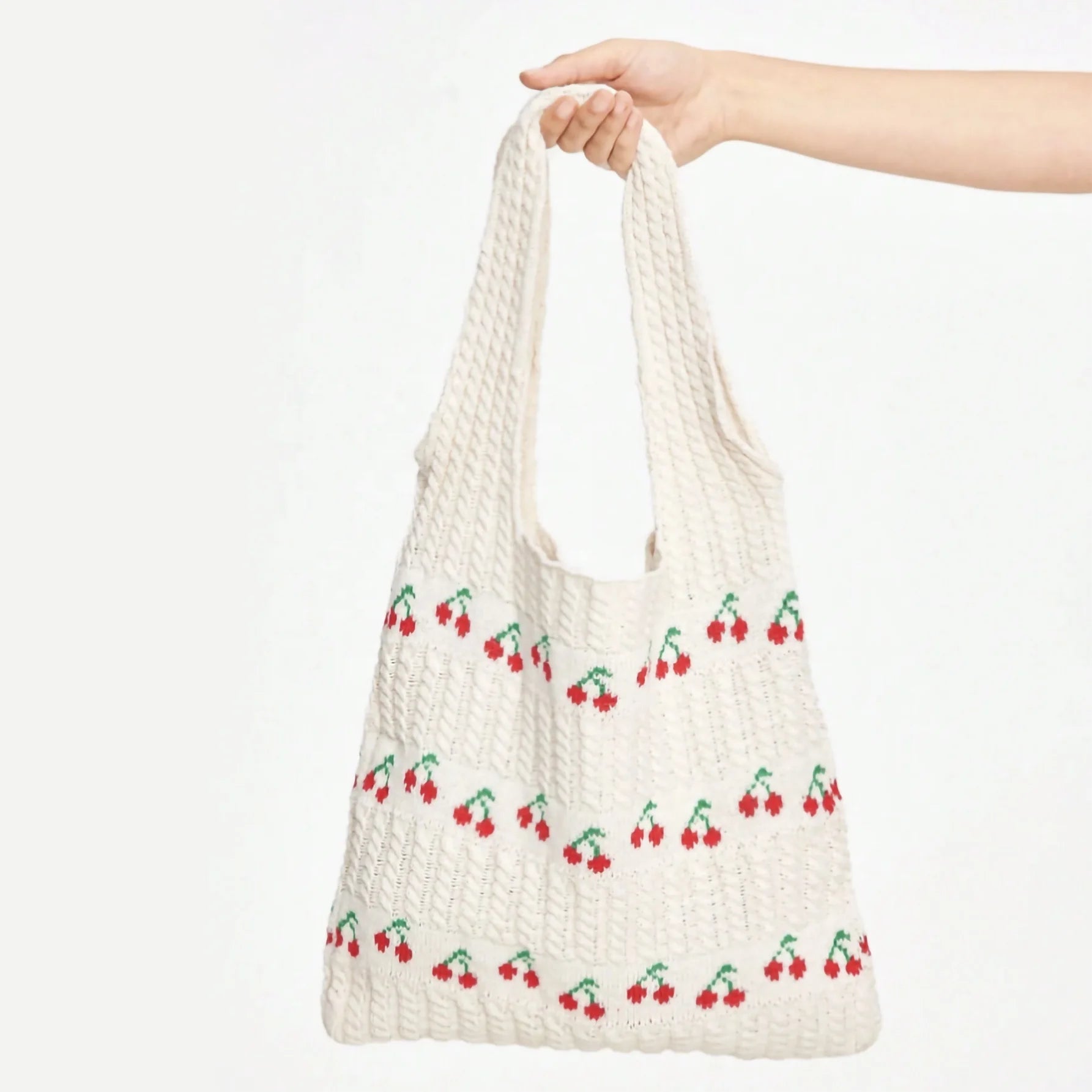 Wholesale New Arrival Japan Cherry Pattern Women's Large Capacity Knitted Crochet Tote Bag Single Shoulder Open Winter Summer