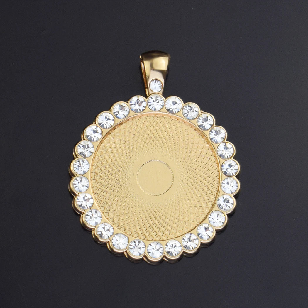 Round Picture Necklace Pendant 25mm Unisex Hip Hop Style Silver Angel Wing Pendant Blank Bezel Rose Gold Silver Charms