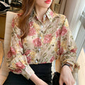 Women's 2025 Long Sleeve Blouse Printed Chiffon Woven Knitted Fabric Button Decoration Tops Blouses Shirts 5036#