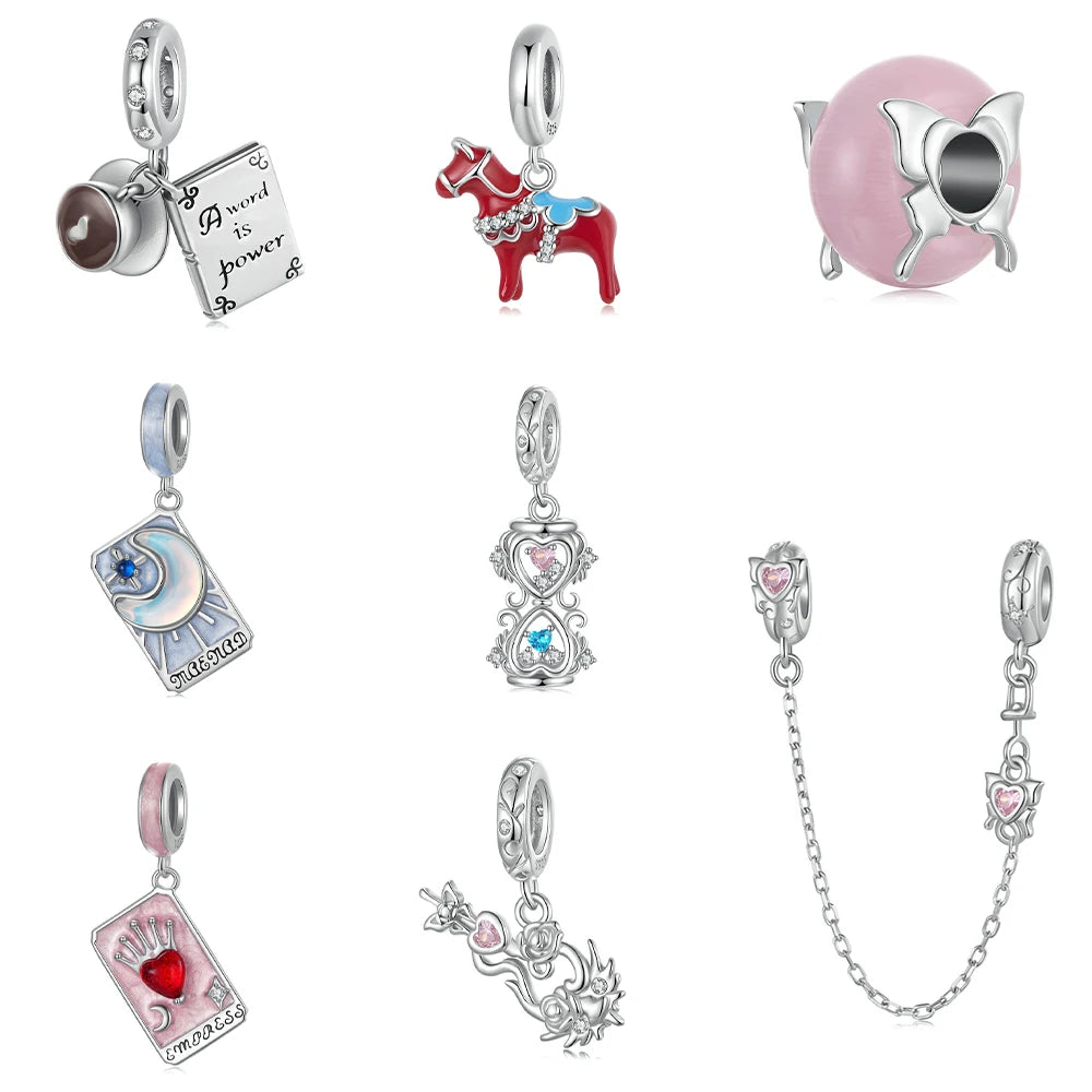 Tarot Series Solid 925 Sterling Silver Hermit Queen Charm Fit Original Bracelet DIY Jewelry Accessories Beads