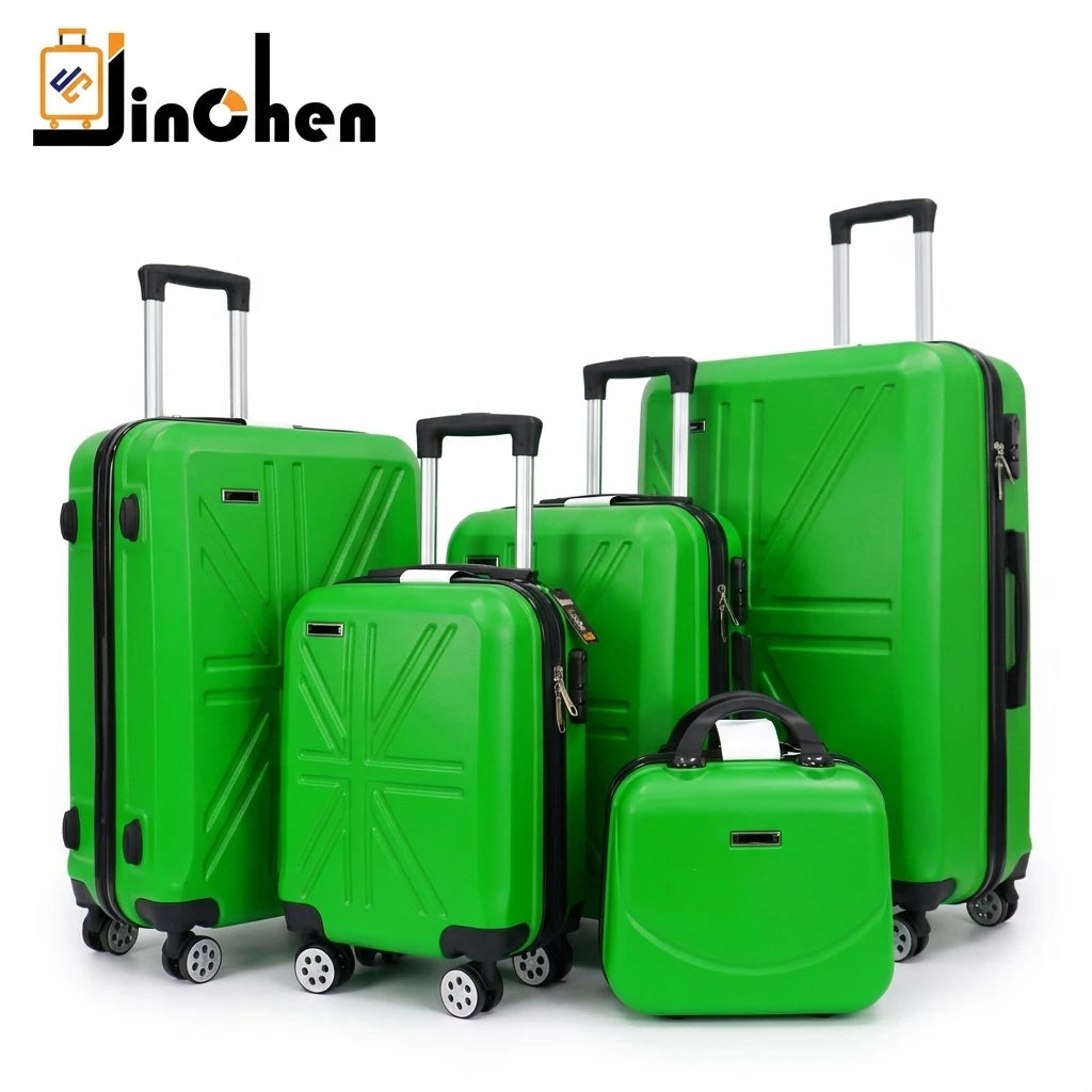 New Polyester Modern 5 Piece Trolley Suitcase Luggage Sets 20 Inch Unisex with Lock and Universal Wheels Travel