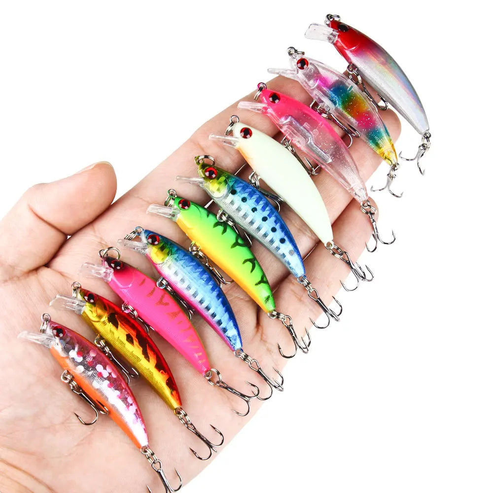 10 Colors Fishing Bait Bag Set Pack Minnow 5.5cm-4.8g-10# Short Tongue Sinking Minnow Lure