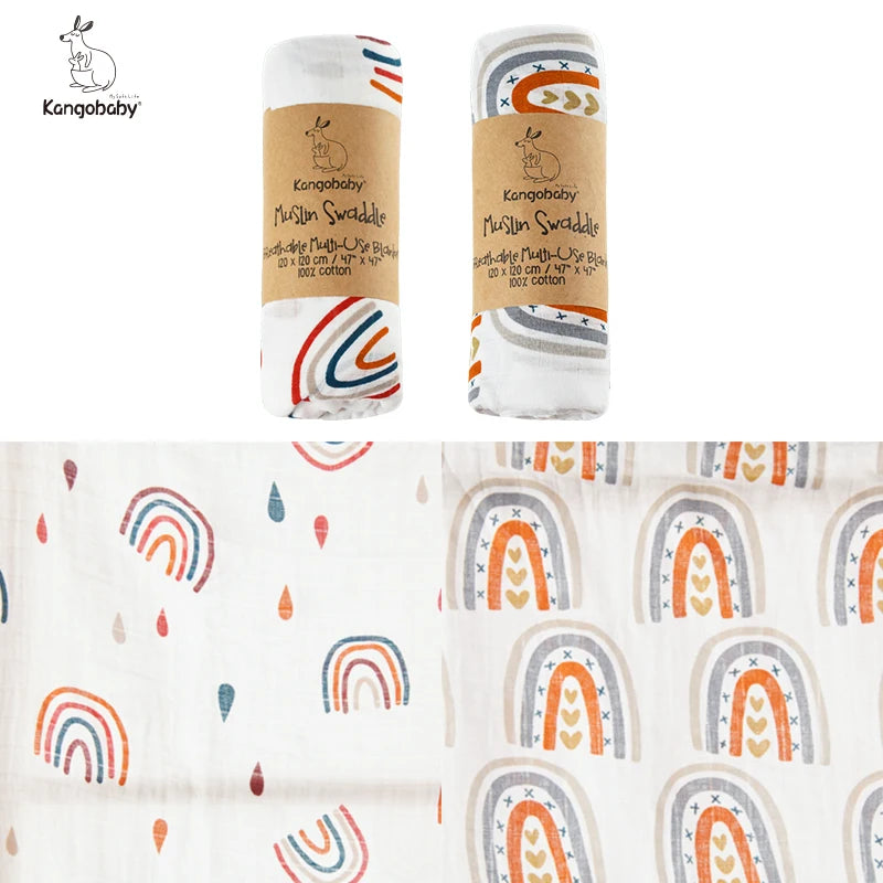 Kangobaby Wholesale 120*110cm Size Custom 100% Organic Cotton Print Bed Sheet Bedding Baby Muslin Swaddle Blanket