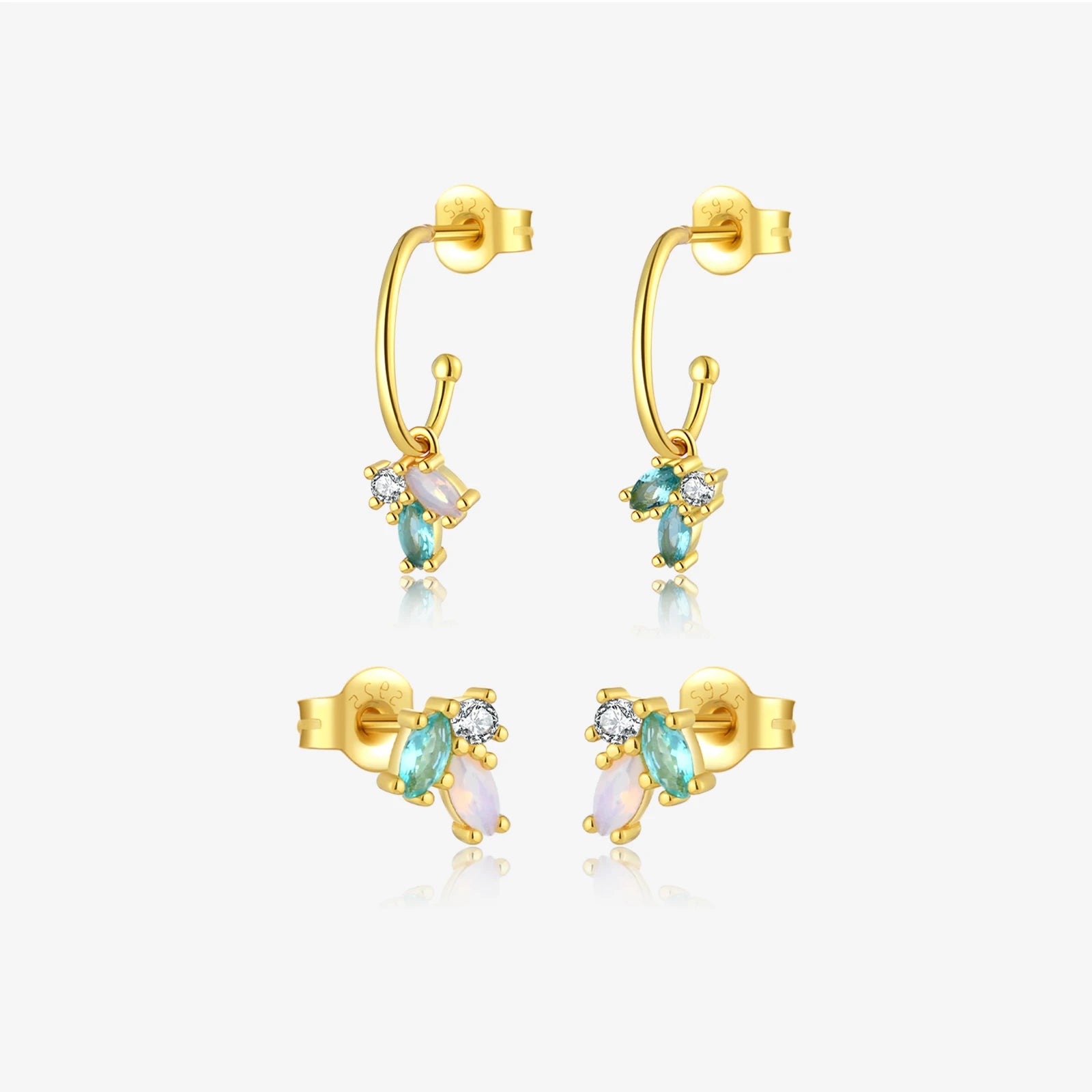 FUAMAY Tiny Chroma Opal Diamond Cluster Earrings Green Opal and 925 Silver Stud Earrings Orecchini Argento E Opale