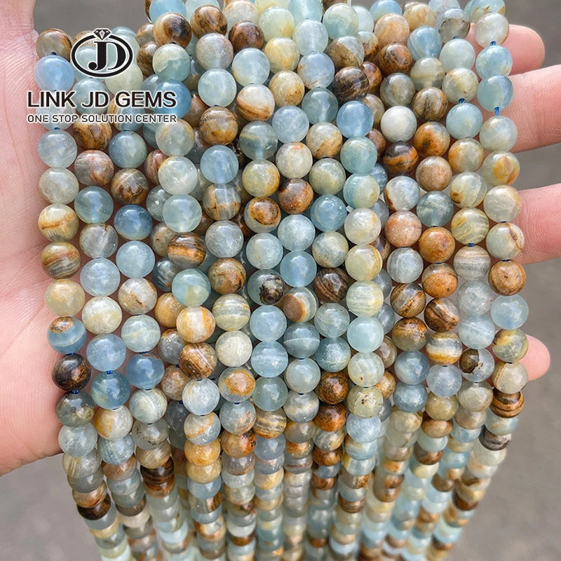 JD Wholesale Natural Blue Calcite Beads 6/8/10mm Round Loose Gemstones for Jewelry Making