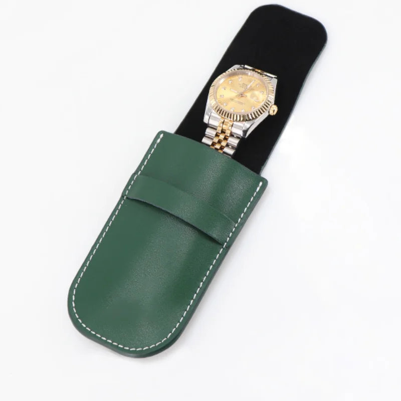 Factory Custom Embossed Single Leather Watch case Flannelette Watch Storage Bag for Travel Watch Pouch