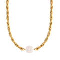 Popular Pearl Bead Pendant Stainless Steel Twisted Chain Chocker Necklace for Women Wedding Gold