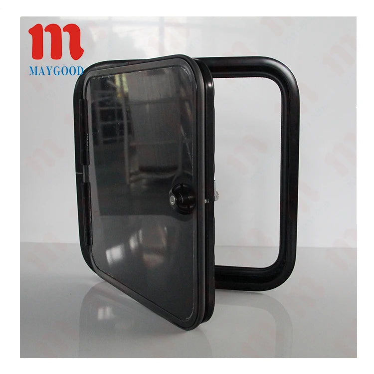 600x400mm Supplier of Rv Motorhome Trailer Camper Caravan Storage Door Black Hatch Door with Aluminum Alloy Hinge for Camper Van