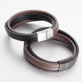 Italian Charm Stainless Steel Cuff Bracelet for Men Genuine Leather Custom Wholesale Fashion Bracelets