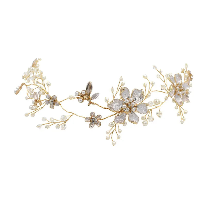 SLBRIDAL Handmade Alloy Flower Crystal Rhinestones Bridal Tiara Headband Wedding Headpieces Hair Accessories Women Jewelry