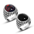Fashion Stainless Steel Agate Ring Engagement Ring Men Black Red Natural Stone Wedding Rings