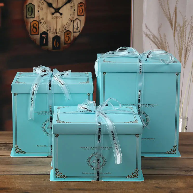 12*12*12 30/30/30 Luxury Large Mini Tall Clear Cartoon Packaging  Wedding Gift Paper Bento Cake Box With Handle Lids Window