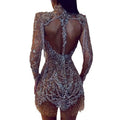 RNSHANGER New Style Women's Evening Dress Fashion Sequins High Neck Long Sleeve Dresses for Women Bridesmaid Dress