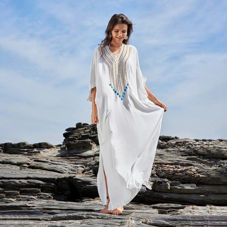 2025 New Beach Dress Sequins Bikini Swimsuit Cover up Kaftan
