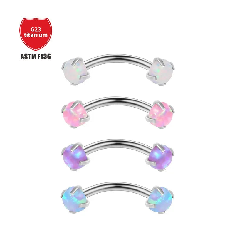 Evorte New Trending Prong Set Opal Cartilage Earrings Curved Barbell Eyebrow Tragus Ring G23 Titanium Gold Piercing Jewelry