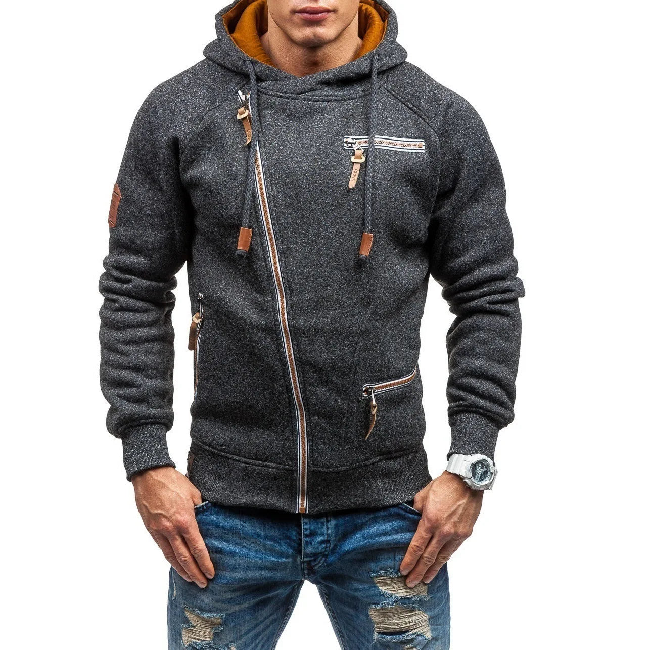 New Men's Personalized Hoodie O-Neck Polyester Flannelette With Standard Thickness Solid Pattern and No Decoration