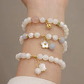 Natural White Mother-of-Pearl Bracelet Flower Charm Pendant Stone Bead Bracelet Natural Crystal Stone Beaded Bracelet