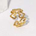 18K Gold Plated Stainless Steel Hollow Heart Openwork Finger Rings Women Simple Fashion Jewelry Engagement Party Claw Inlay
