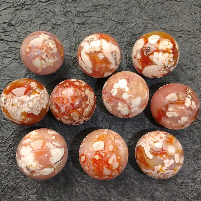 5-6 cm Red Flower Agate Spheres Healing Crystal Quartz  Polished  Flower Agate Balls for Home Decoration