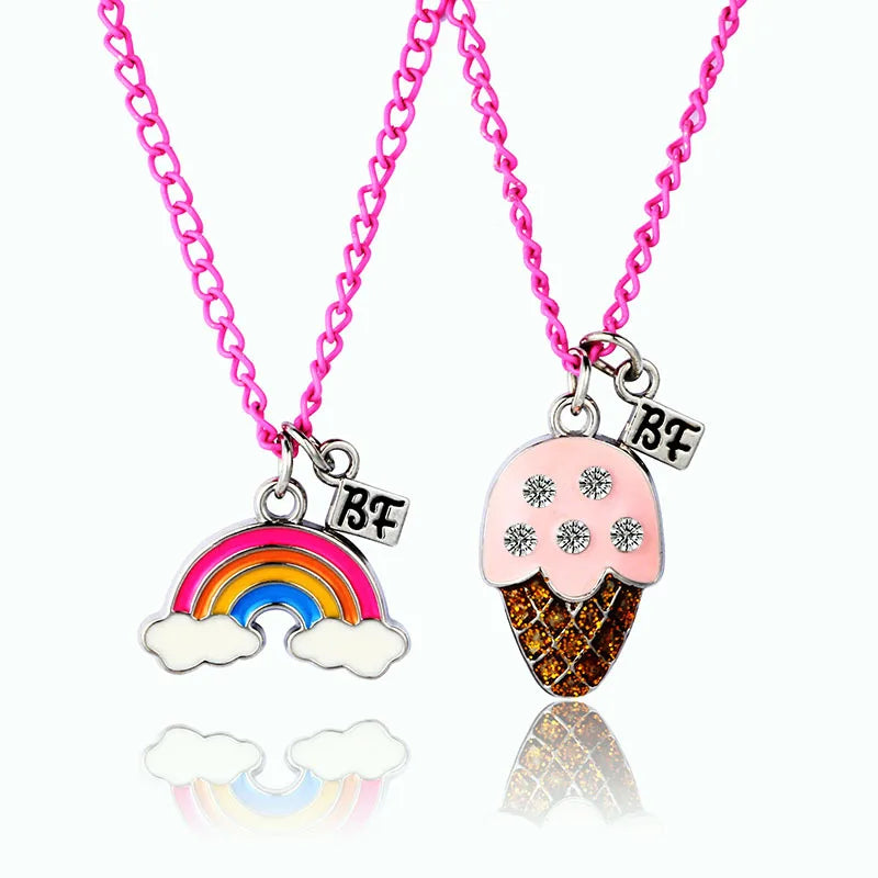 2Pcs/Set Best Friends Magnetic BFF Necklace Ice Cream Rainbow Necklaces Chain New Friendship Hot Couples for Girl Women Gifts