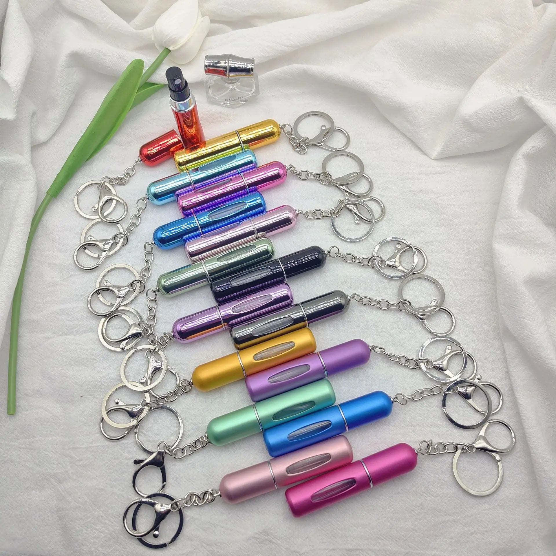 Portable Self-Pump Travel Perfume Dispensing Bottle 5ml High-Value Aluminum Keychain Bottom Secure Sprayer Seal