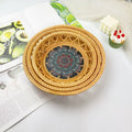 Rattan Storage Basket Desktop Coffee Table Woven Basket Round Snack Biscuits Fruit Woven Plate Printing Hollow Rattan Basket