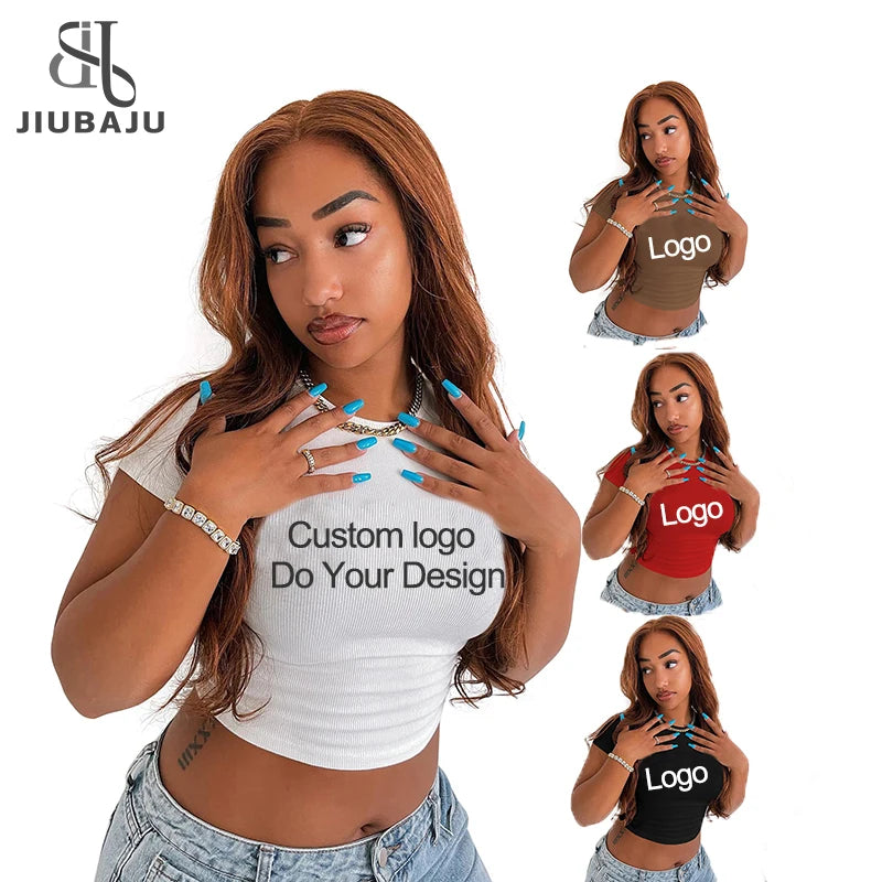 Custom Logo Ribbed Crop Top XS - XL Lady Tee Shirt Clothing T-Shirt Streetwear Tops for Women 2022