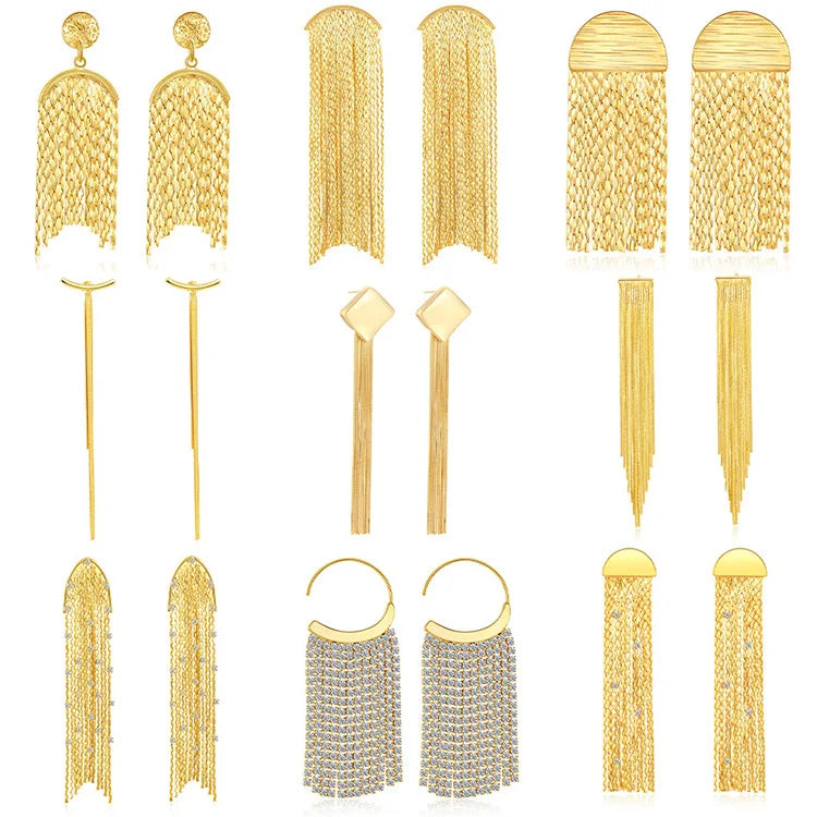 Fashion Copper Earring Jewelry Women Long Chain Tassel Earring Luxury Gold Plated Copper Stud Earrings Summer Jewelry Women