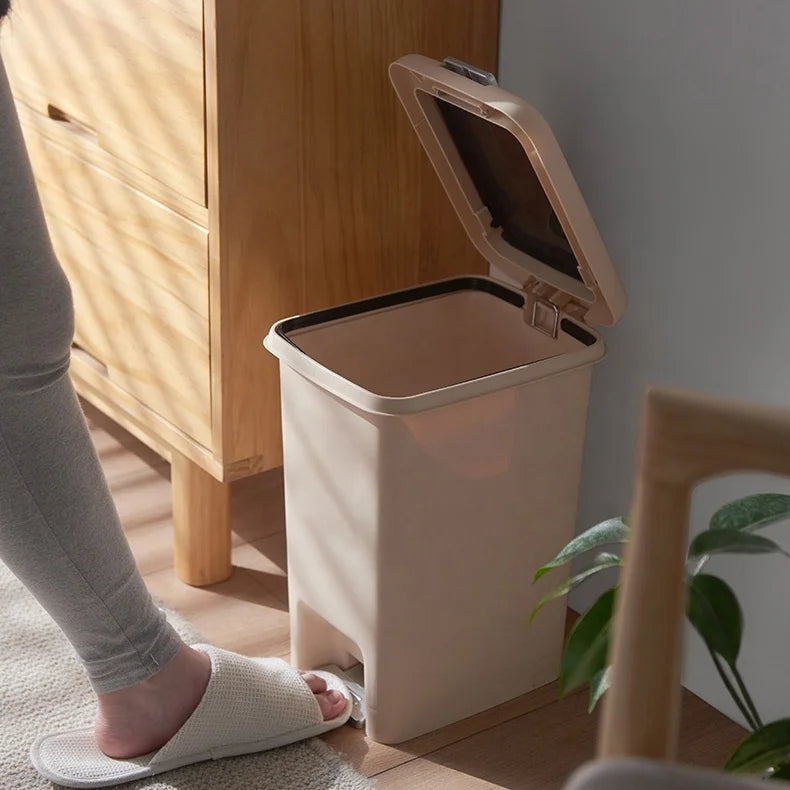 Modern Rectangle Dust Bin Kitchen Bathroom Garbage Waste Paper Indoor Trash Can With Press Lid 8 10 15 20l White