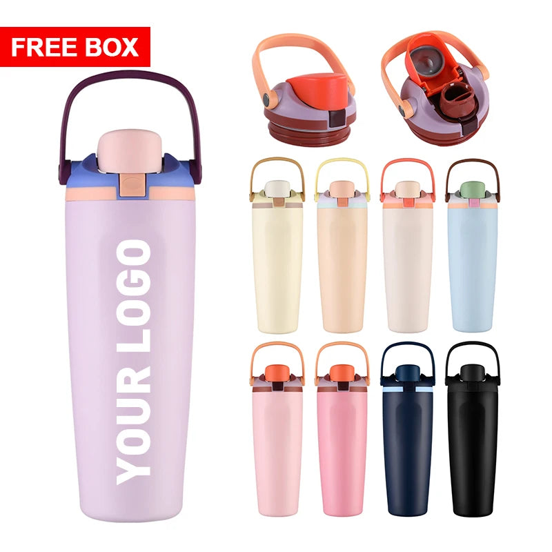 2 in 1 Drinking Lid 30oz Custom Logo Metal Steel Double Wall Cute Coffe Mug Cup Water Tumbler Hot and Cold with Handle Straw