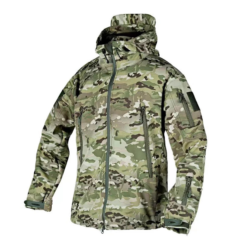 Outdoor Tactics Polar Fleece Hardshell Waterproof Hooded Hiking Clothing Autumn and Winter Plus Fleece Windproof Riding Coat