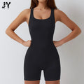 Joyyoung Women Solid Seamless Yoga One Piece Shorts Backless Hollow Training Fitness Sports Rompers Jumpsuit