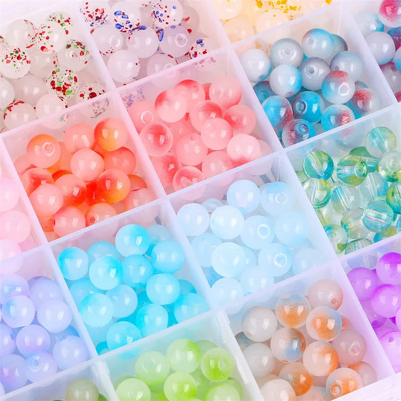 8mm Mixed Color Glass Round Beads Jelly Speckled Loose Crystal Round Beads for Jewelry Making