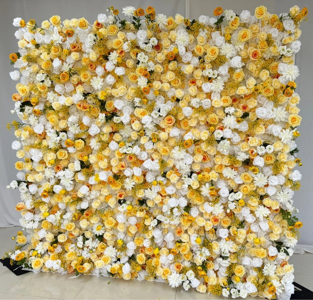 Party Rentals Yellow Flowers Artificial Floral Backdrop 5d Faux Roses Flower Wall 8ft X 8ft Wedding Background for Photography