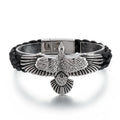 KALEN 220mm Punk Stainless Steel Mens Cowhide Leather Hawk Bracelets