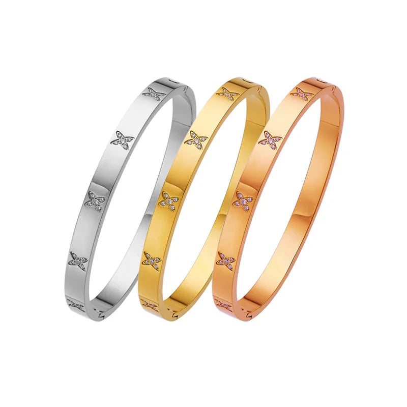 New Trendy Women Cz Bracelet 18k Gold Plated Cross Bangle Bracelet