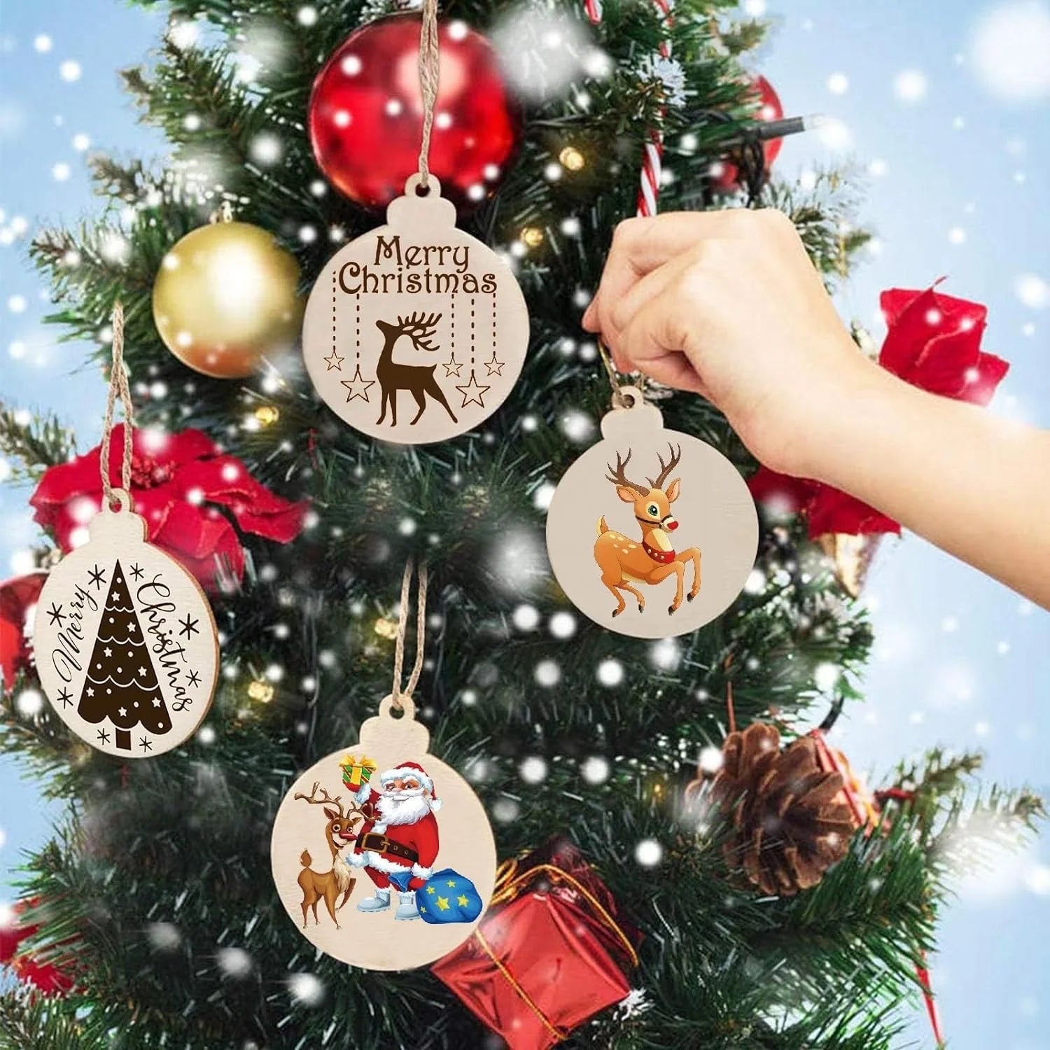 Wholesale Wood Slices Wooden DIY Christmas Ornaments  Circles for Crafts Centerpieces Round Wooden Discs Hanging Decorations