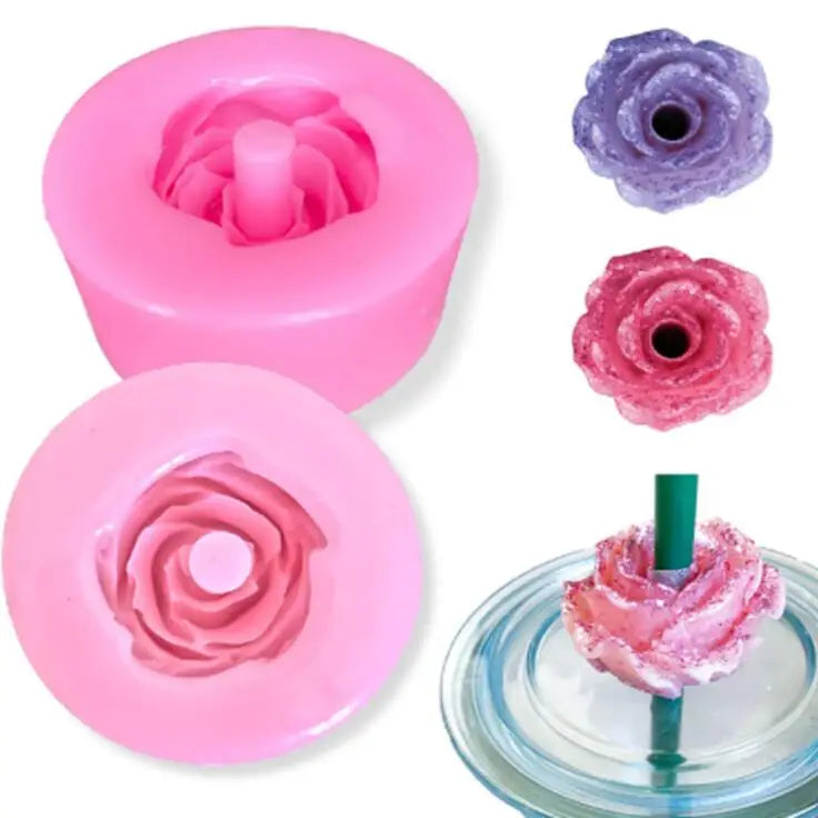 HY Rose Flower Straws Topper Casting Mold for Silicone Epoxy Resin Mold