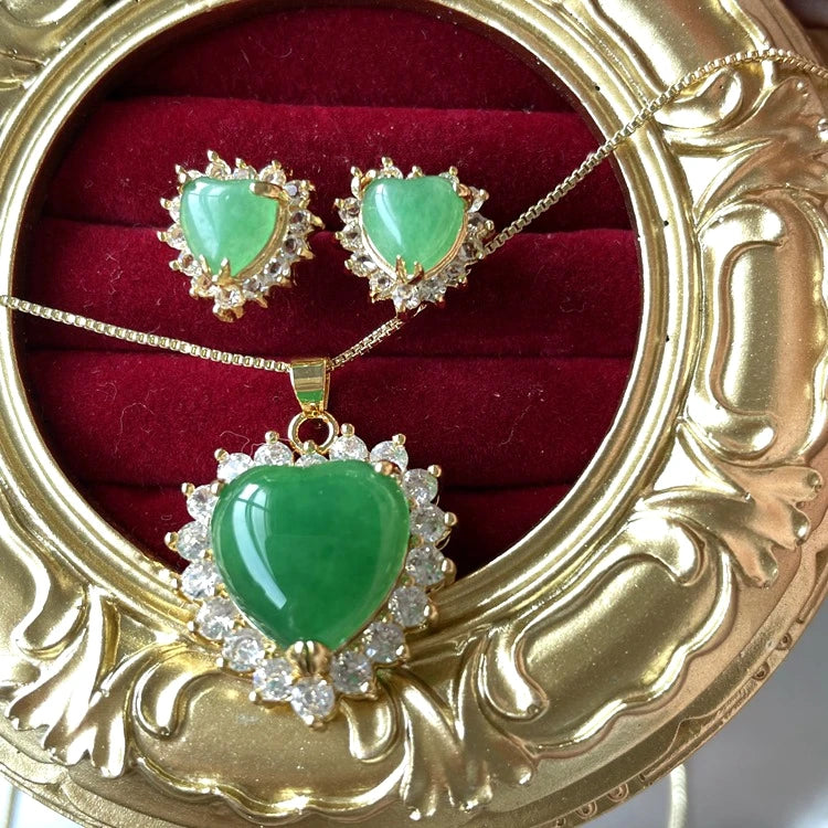 Jialin Jewelry Wholesale Charms Natural Jade Earringsringnecklace Agate Pendant Jade Jewelry Set Necklace for Women