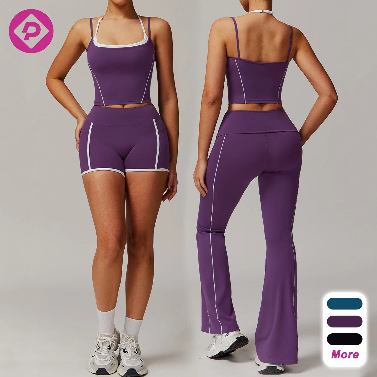 Color Blocking Activewear High Waist Pants Custom Workout Wear 4 Piece Suit Gym Fitness Yoga Set for Women